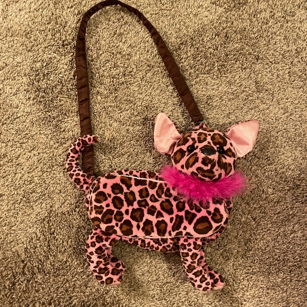 Pink leopard dog purse